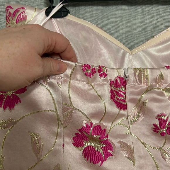 Fate Floral Jacquard Strapless Dress Pink Women’s Large Wedding Formal Banquet - Picture 9 of 9